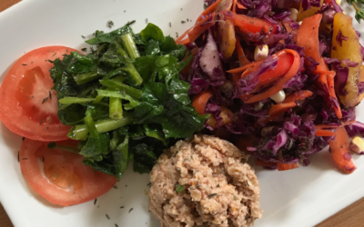 Jamaican Jerk Salad, Onion Thyme Walnut Meat, and Massage Seasoned Spinach