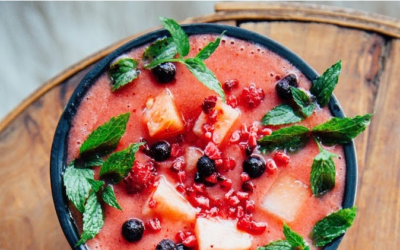 Chilled Ginger Berry Watermelon Soup with Mint